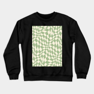 Green and Cream Distorted Warped Checkerboard Pattern II Crewneck Sweatshirt